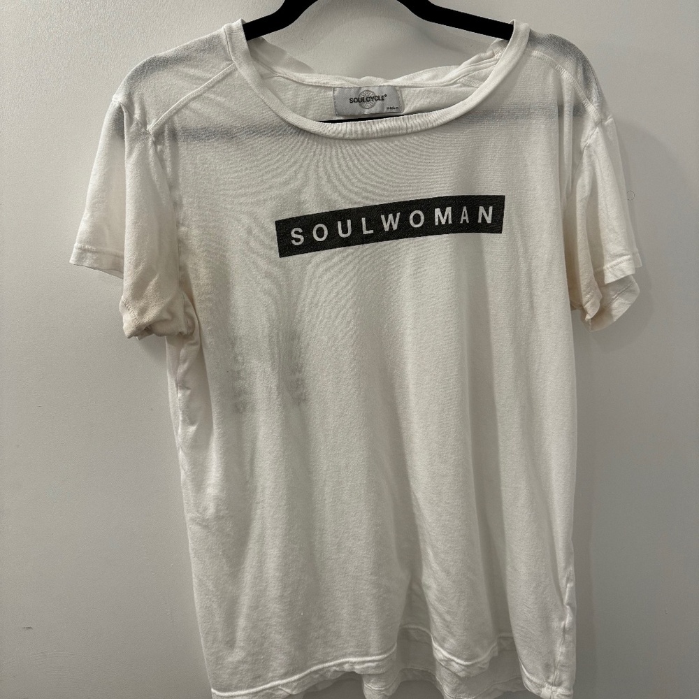 SoulCycle White "SOULWOMAN" Scoop Neck T-Shirt - Gently Worn